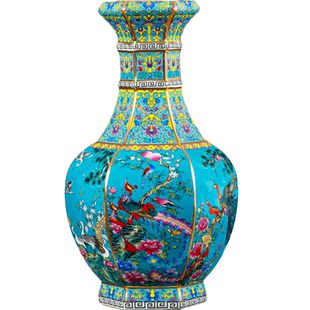 景德镇陶瓷器珐琅彩插花瓶仿清乾隆中式家居摆件玄关博古架装饰品