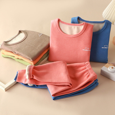 儿童无骨德绒内衣套装秋冬男童德绒秋衣秋裤女童睡衣宝宝保暖衣m