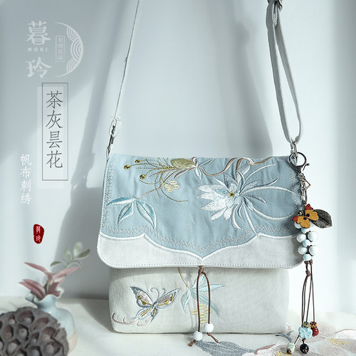 古风新款简约森系斜挎帆布包包