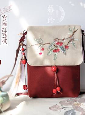 春夏新品文艺复古棉麻女小方包
