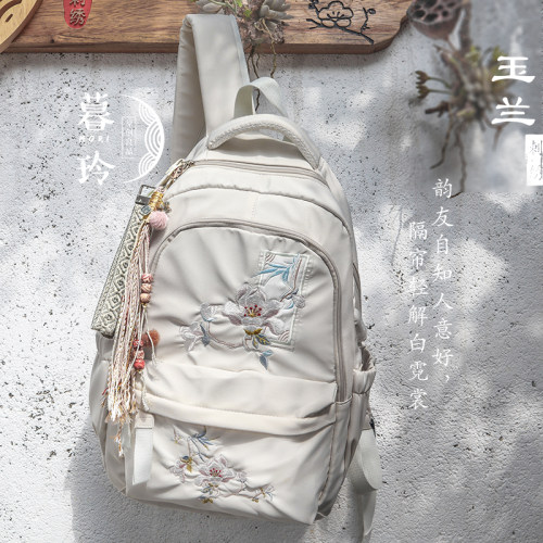 新品16寸电脑A4书包上课旅游文艺复古小清新国风中式刺绣双肩背包