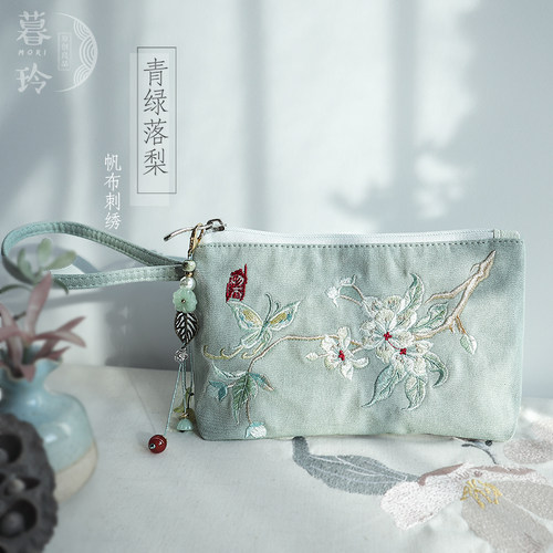 布艺古风拉链刺绣钥匙笔袋手拿包