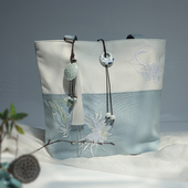 a4加厚帆布单肩包文艺复古中式 国风汉服学生淡雅女士手提托特