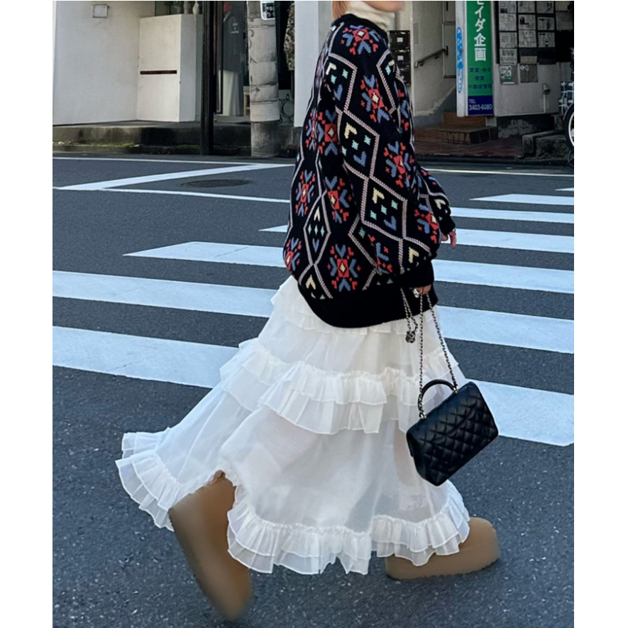 alley2024冬季 大人氣新色入荷  浪漫薰衣草紫花邊半身裙