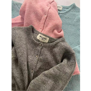 tina2025冬季 弹弹柔软针织亮片亮丝珠光扣小巧针织开衫