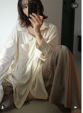 K*F2026春夏 气质慵懒感复古丝绒宽松长袖衬衫