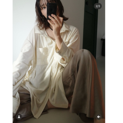 K*F2026春夏 气质慵懒感复古丝绒宽松长袖衬衫