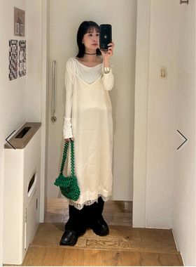 JS2026早春 豹纹蕾丝拼接边V领气质吊带连衣裙OP