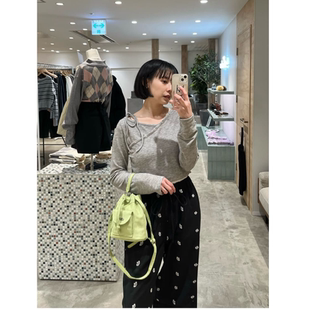 T恤 饰单肩系带螺纹长袖 kas2026春季 交叉领口铆钉装