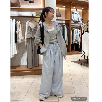 LF2026春夏 清爽条纹系带直筒可收裤脚休闲长裤