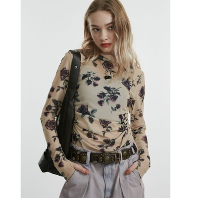 JT2025秋冬 敲复古经典玫瑰花高领显瘦小衫