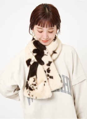 BC2025冬季 柔软亲肤奶牛纹 纯色毛毛交叉围脖