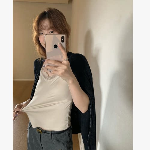 韩2026早秋 云朵般丝滑蕾丝拼接一体罩杯美背吊带