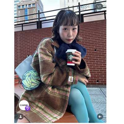 CP2025冬季 别注太阳花扣复古格纹宽松中长款毛呢外套