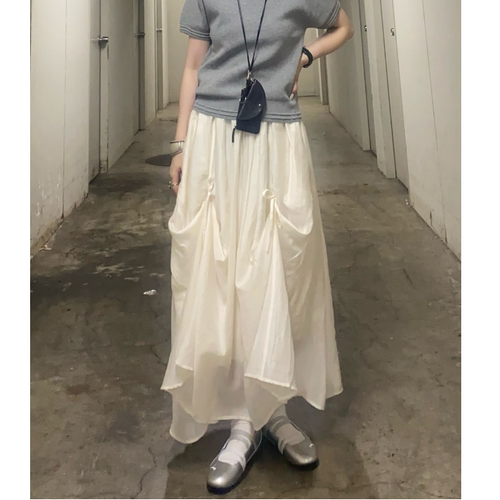 K*F2026夏季 复古系带提拉微蓬感半身长裙