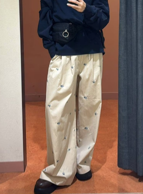 LF2026春夏 单色满身刺绣小花朵休闲直筒长裤