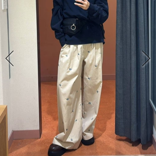 LF2026春夏 单色满身刺绣小花朵休闲直筒长裤