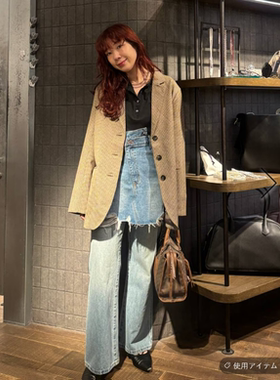 JS2025秋冬SAWA企画 复古格子三粒扣阔版西装外套