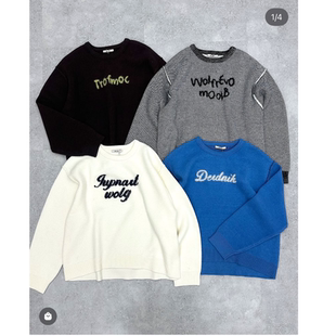 N2025秋冬 立体拉毛字母提花反接缝宽松毛衣QC