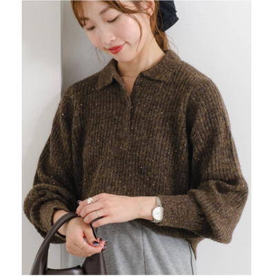 kas2025秋冬 予约 复古气质小翻领亮片针织衫