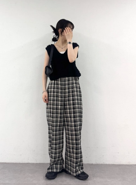 CP2025早秋 复古配色格纹休闲减龄连体裤
