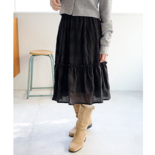 kas2026春夏 暗纹理松紧腰花边半身中裙