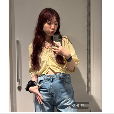 JS2025夏季 精致法式V领花边排扣短款小衫QC