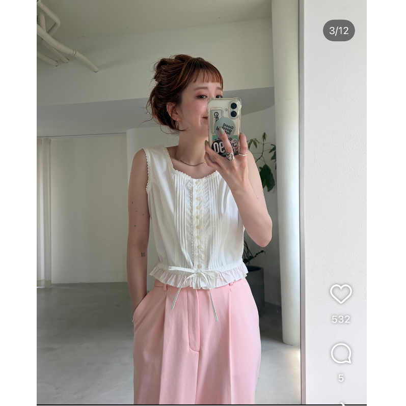 BC2026夏季 法式甜美蕾丝花边方领无袖小衫