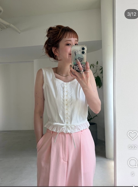 BC2026夏季 法式甜美蕾丝花边方领无袖小衫