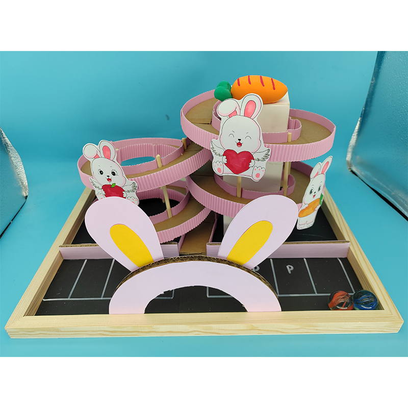儿童立体手工创意美术玩具 鞋盒里的滑滑梯 玻璃球轨道 兔子纸盒