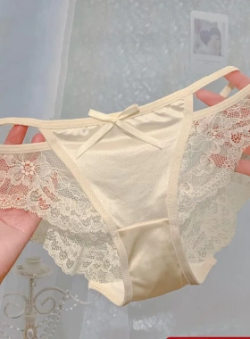 娇粉甜欲~纯欲镂空女生性感网纱内裤女低腰女士新款黑色蕾丝三角