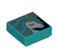 全新乐高LEGO 3070bpb135 1x1 光面板 独角兽 印刷 6253790 蓝绿