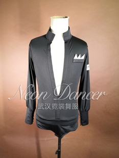 Neon Dancer男士专业拉丁舞服 深V立领连体上衣 男生比赛服艺考服