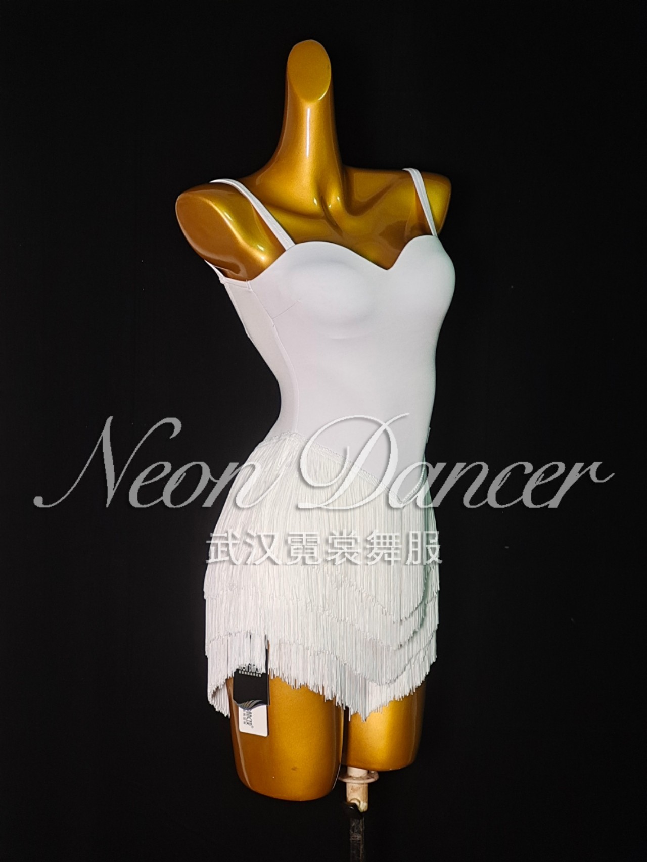 Neon Dancer 女拉丁舞服 美杜莎同款白色吊带裙 斜露背流苏连衣裙