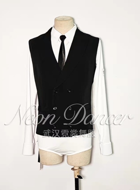 NeonDancer 男士摩登舞服 摩登马甲+衬衣 国标舞表演练习长袖上衣