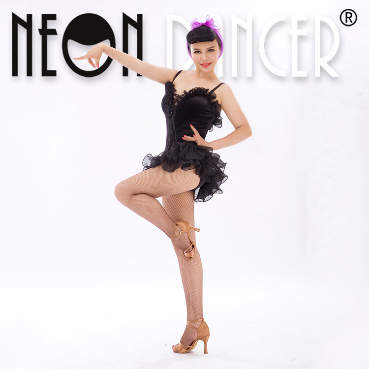 NEON DANCER 成人/少儿女拉丁舞服 吊带连体上衣 进口丝绒超短裙