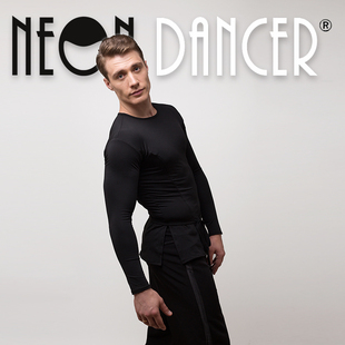 NEON DANCER 新款男士拉丁舞上衣 成人摩登国标舞服练功长袖上衣