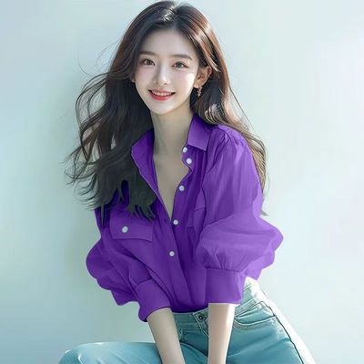 泡泡风防晒七分袖衬衫