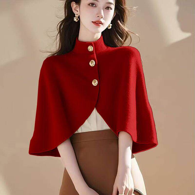 小香风卡其色斗篷毛衣针织衫2024新款秋冬季穿搭爆款时尚上衣女