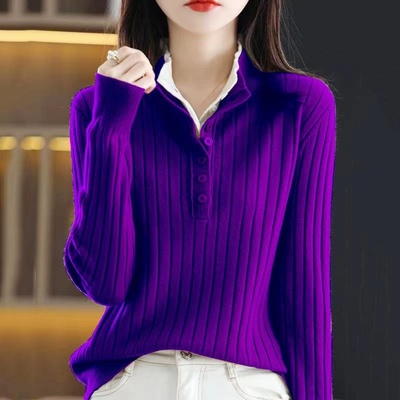 半高领套头宽松长袖针织衫