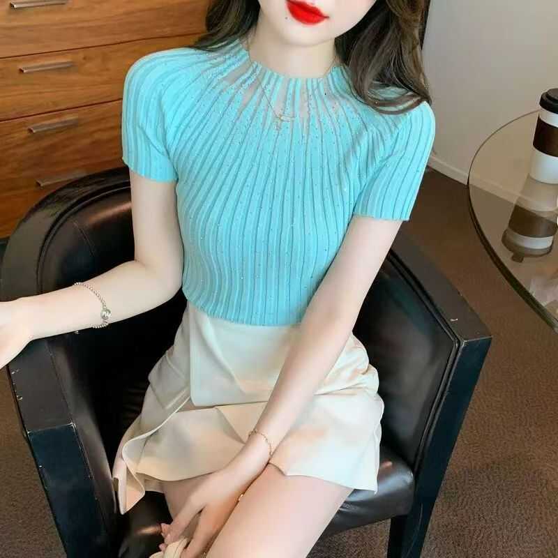 修身圆领冰丝短袖薄款洋气