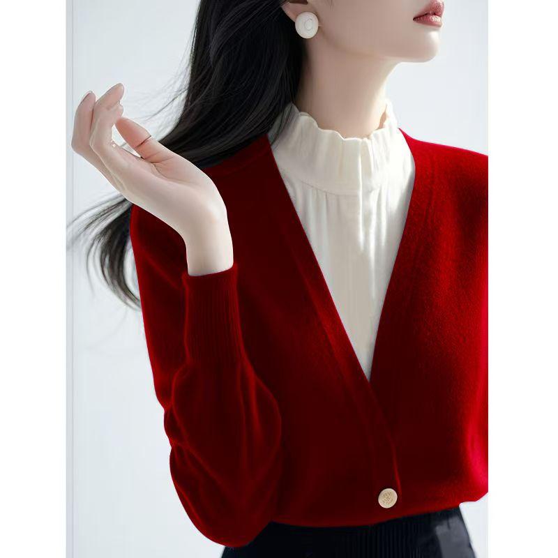 半高领套头软糯慵懒假两件毛衣女图片