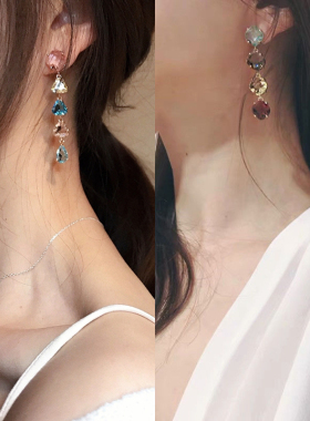 IU同款Ale813日韩气质彩色水晶宝石流苏耳环耳坠耳饰女东大门网红