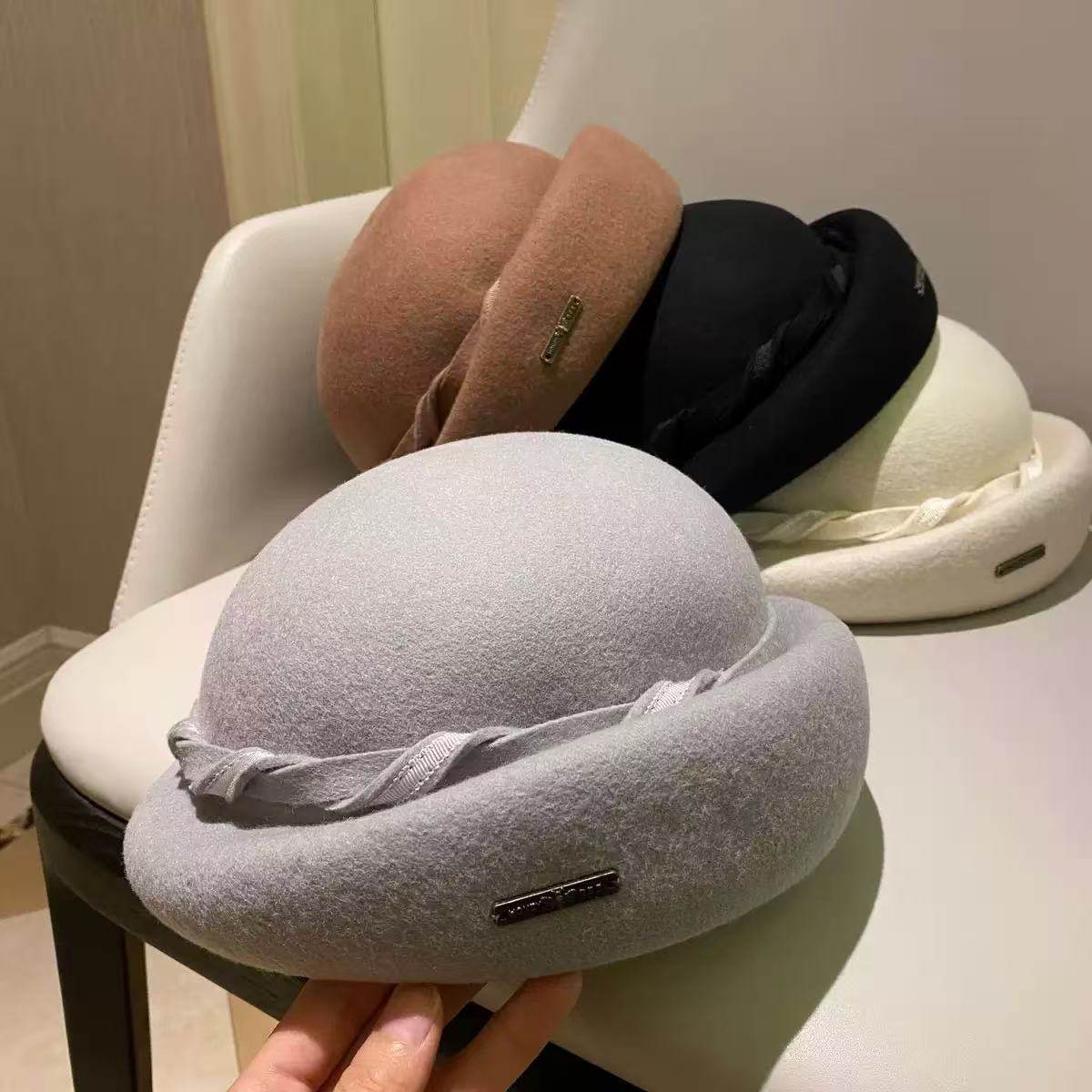法式秋冬硬顶贝雷帽复古羊毛呢