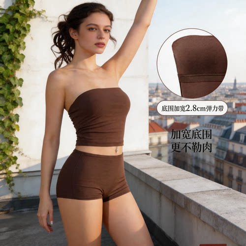卡戴cotton bra to 辣妹风纯棉抹胸女外穿修身显瘦带胸垫吊带夏季