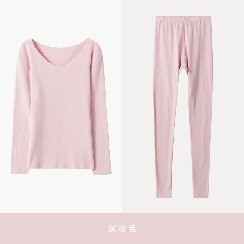 fimage秋冬加绒自发热V领保暖女士套装自由剪裁无痕一片式