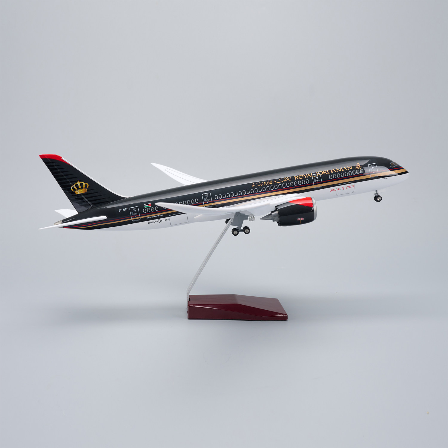 带灯仿真约旦皇家航空波音787客机飞机模型摆件Royal Jordanian