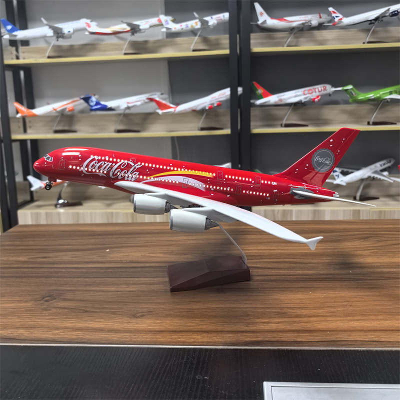 带灯可口可乐空客A380仿真民航客机飞机模型摆件礼品礼物cocacola
