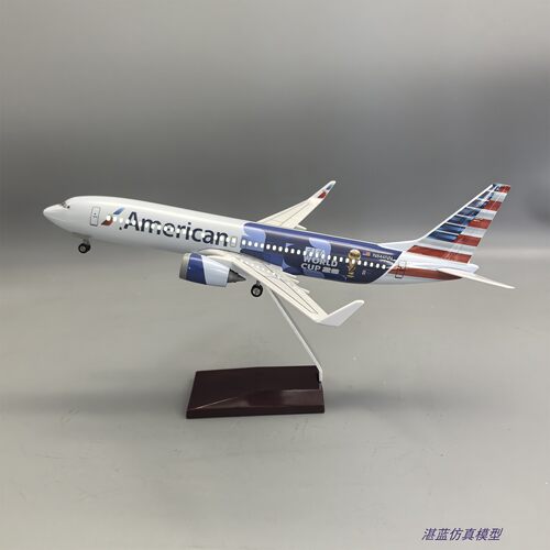 37cm带灯仿真美国航空737模型飞机世界杯涂装摆件礼物礼品航模