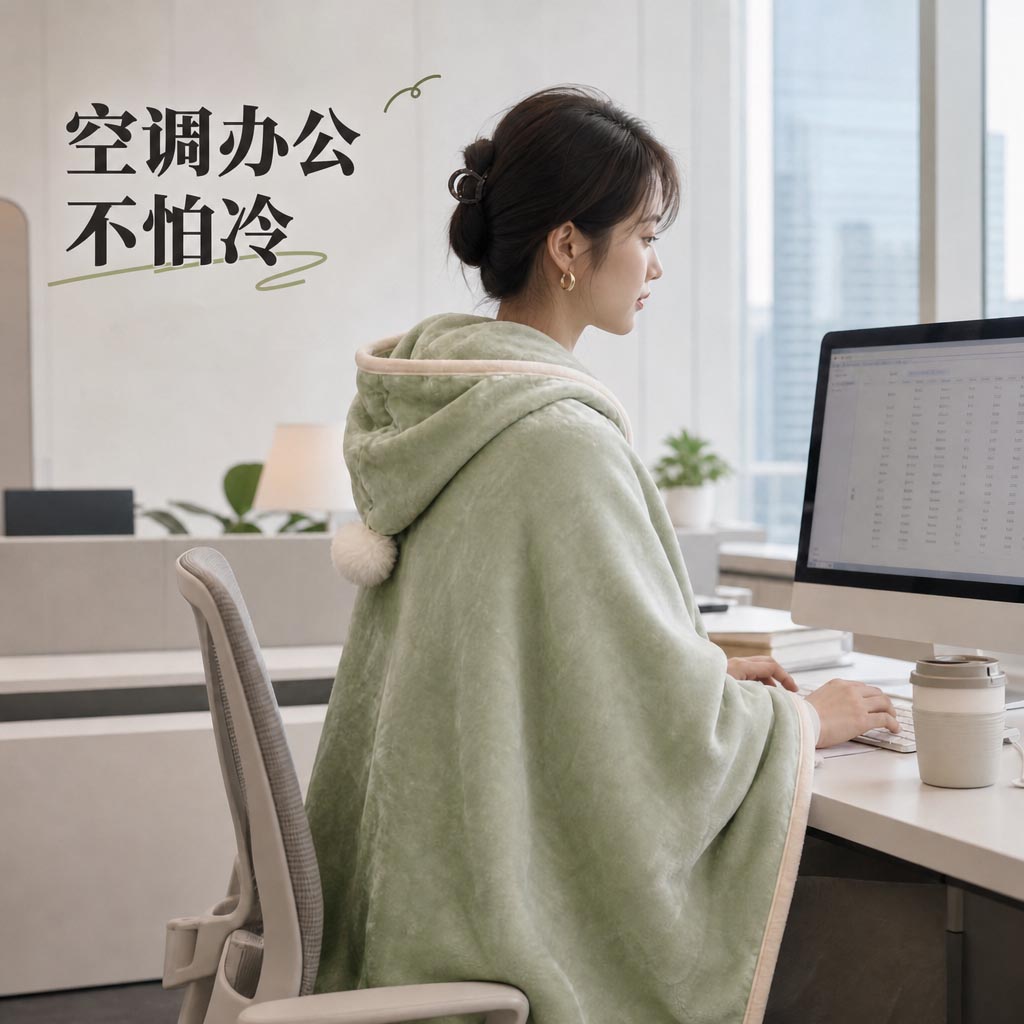 办公室披肩女空调上班午休毯子带帽子午睡斗篷披风秋冬加厚保暖